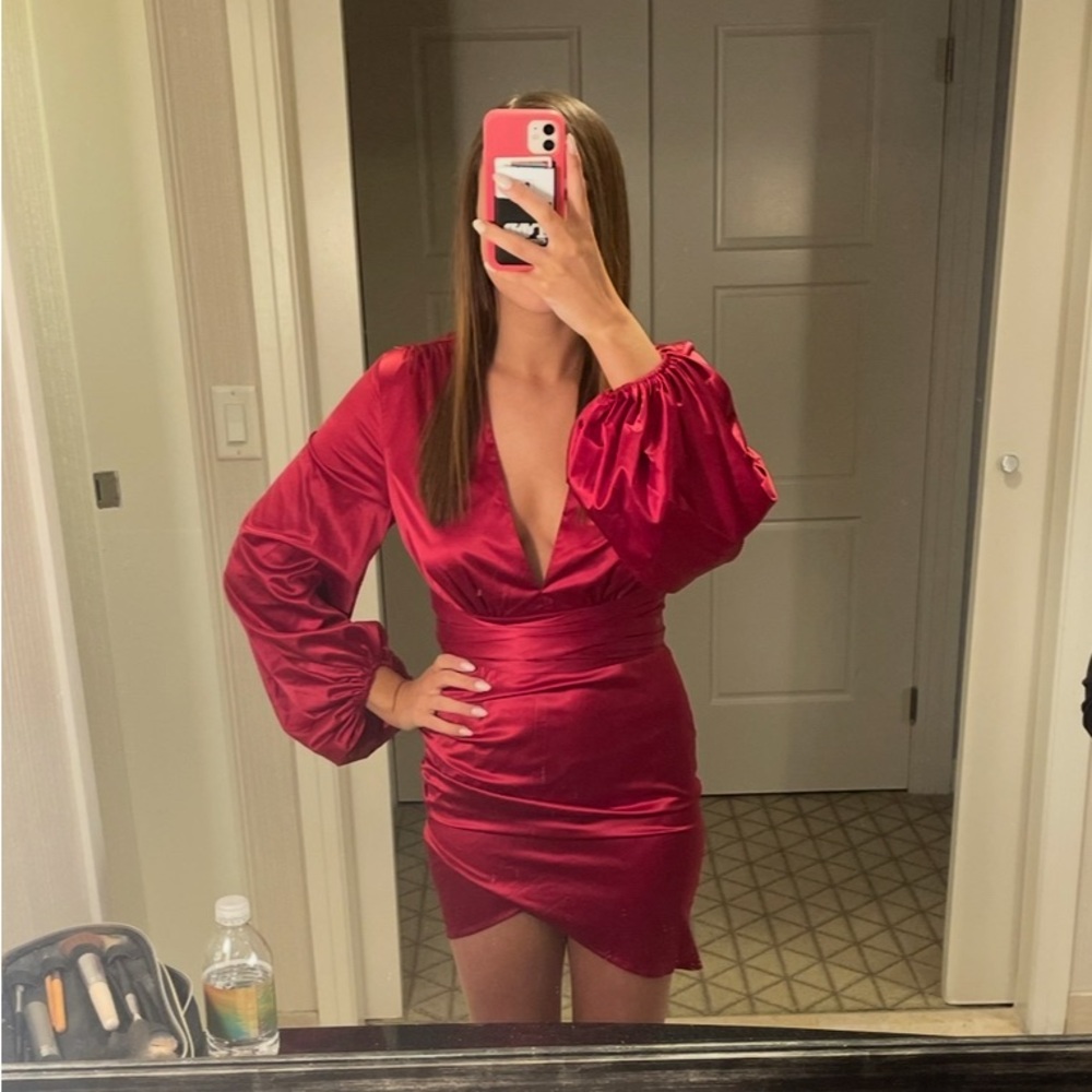 Red Stretch Satin Dress - Fashion Nova